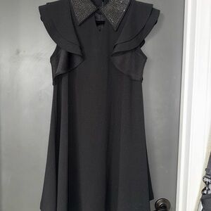 Gracia Black Sleeveless Mini Dress with Embellished Collar